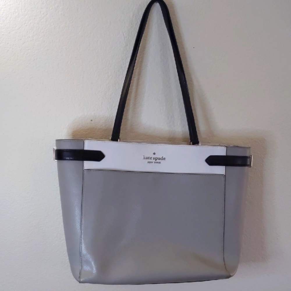 Kate Spade Gray and White Black Accent Tote Bag Classic Old Money 14x12